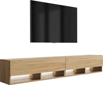 Immagine prodotto di Lavagna TV 200 (2 x 100) cm in rovere artigianale, LED bianco, 200 × 32 × 34 cm