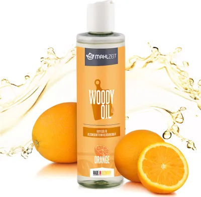 Produktbild von Mahlzeit WOODY OIL Holzpflege, Öl für Schneidebretter, Holzküchenutensilien, 250 ml, Orangenduft