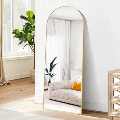 Productafbeelding van Staande Spiegel - Volledige Lengte Spiegel - Kamer Decoratie - Gebogen Metalen Frame - 165x60 cm - Goud
