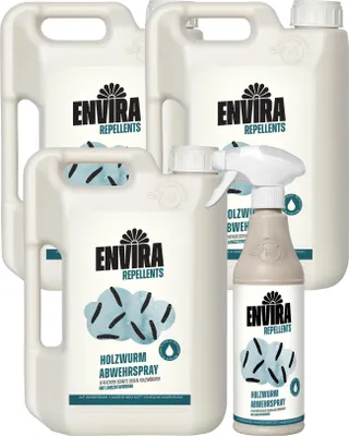 Produktbild von Envira Holzwurm Abwehrspray 500ml + 3 x 2L - Spray mit Langzeitwirkung gegen Holzbock & Holzwurm