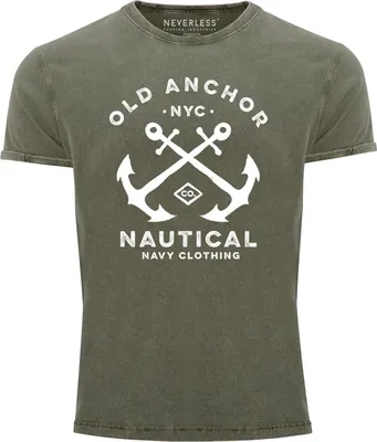 Produktbild von Herren Vintage Shirt gekreuzte Anker Old Anchor Nautical Used Look Neverless® oliv L