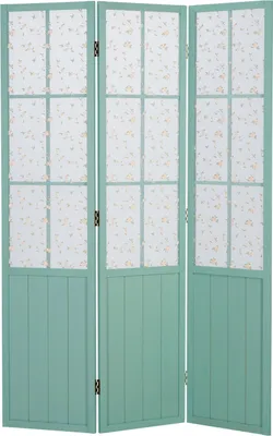 Image de Paravent Séparateur de Pièce 3 Parties Cloison en Bois Turquoise Ècran de Confidentialité Maison de Campagne