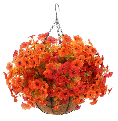 Produktbild von Hängender Kunstblumenkorb für den Herbst, UV-beständig, für Garten, Terrasse, Veranda, Balkon, Balkon, mit Kokosfasereinlage, Pflanzkorb D
