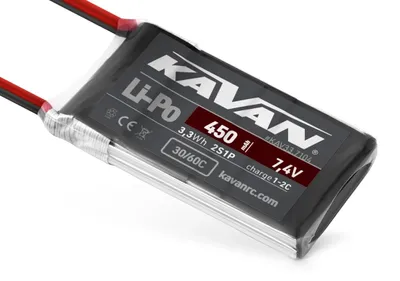 Imagen del producto de Batería de polímero de litio (Li-Po) KAVAN, 450 mAh, 7,4 V, 30/60C, para aviones de control remoto