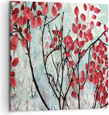 Produktbild von Bild auf Leinwand - Leinwandbild - Einteilig - Rot Blätter Zweige - 60x60cm - Wand Bild - Wanddeko - Wandbilder - Leinwanddruck - Bilder - Wanddekoration - Leinwand bilder - Wandbild - AC60x60-4508