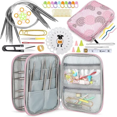 Productafbeelding van Breinaaldenset, 80 cm, roestvrij staal, 2,5-10 mm, met tas en accessoires, roze