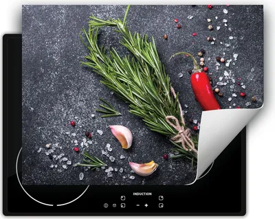 Produktbild von DarHaus Herdabdeckplatte 70x52 cm Anti Rutsch Matte Aufrollbar, schiefer - Chilli - Gewürze