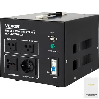 Produktbild von VEVOR Spannungswandler 3000 W Ringkern Transformator, 15 A Ladegerät Inverter mit 4 UK-Stecker, 110 V - 120 V / 220 V - 240 V Wechselrichter, Stromerzeuger für Kühlschränke, Fernseher & Faxgeräte