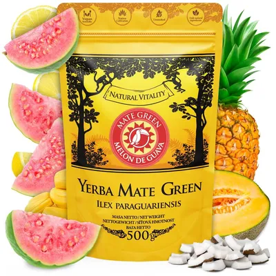 Produktbild von Yerba Mate Green Melon de Guava 500g – Brasilianische Yerba Mate-Tee mit Melone, Guave, Jackfrucht, Ananas & Kokos - Exotisch & fruchtig - Vegan