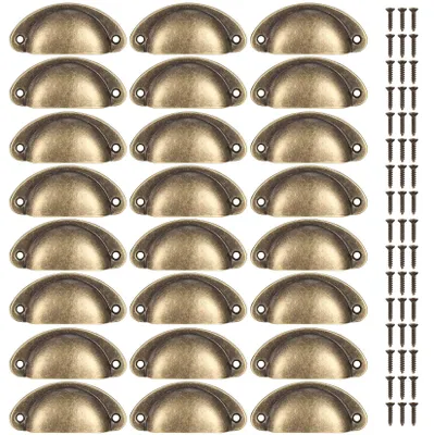 Produktbild von 24 muschelförmige Griffe – Halbkreisförmige Schubladengriffe – Küchengriffe aus Metall – Schrankgriffe – Retro-Möbelknöpfe mit Schrauben