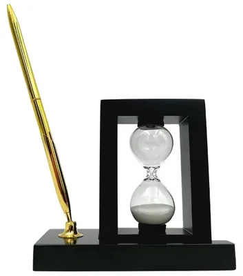 Produktbild von Dekoratives Schreibtischset mit einer 3-Minuten-Sanduhr und einem Stifthalter