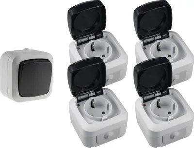 Produktbild von Feuchtraum Wechselschalter Steckdosen IP44 250V AC Aufputz Set 5 teilig