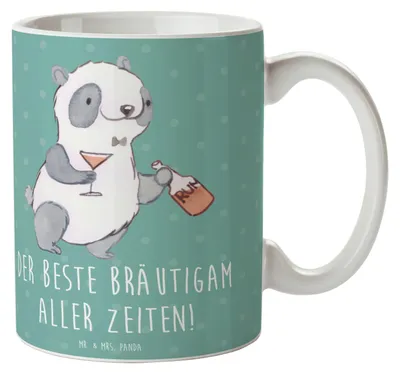 Produktbild von Mr. & Mrs. Panda Kaffeebecher Bester Bräutigam - Meeresbrise - Geschenk, Unvergesslich, Geschenke, Becher, Heiraten, Kaffeetasse, hochwertige tasse, Hochzeit, perfekter