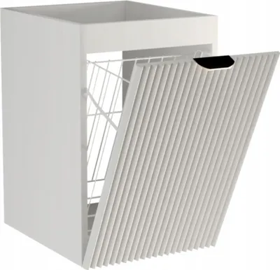 Produktbild von WENA Badezimmerschrank 40 cm, mit Wäschekorb, geriffelte Fronten, Griffe aus Metall in der Farbe Gold Willy (Farbe: Weiß)