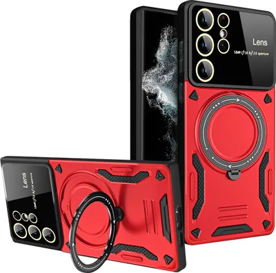 Immagine prodotto di Custodia resistente per Samsung Galaxy S22 Ultra 5G, custodia a doppio strato con supporto ad anello e supporto rosso
