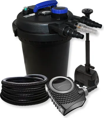 Produktbild von Wiltec Komplettset: CPF-250 Teichdruckfilter bis 10000 L Teich mit 11W Teichklärer, NEO8000 SuperEco Teichpumpe 8000l/h 70W, 25m Teichschlauch 25 mm (1"), HJ-943 ECO Springbrunnenpumpe 800l/h 16W
