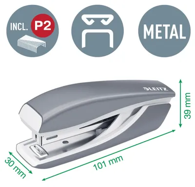 Produktbild von Leitz WOW Mini-Heftgerät und -Locherset, für bis zu 10 Blatt, inkl. 1000 Heftklammern, Metallic Rot