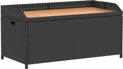 Image de vidaXL Banc avec espace de rangement noir 100x50x52 cm Poly rotin acacia