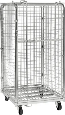 Produktbild von Kongamek Sicherheitscontainer 795x715x1505mm verzinkt mit Gitterboden, 4 Gitterwänden, Tür und Bremse