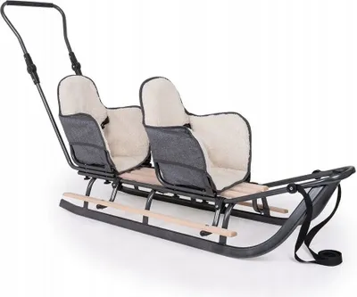 Produktbild von Zwillingsschlitten Holzchlitten mit verstellbarem Griff Zugleine + Winterfußsack Kinderschlitten DUO Twin Schlitten 4Farben