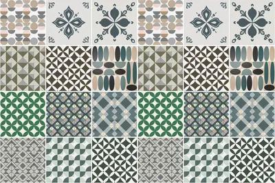 Produktbild von Fliesenaufkleber 15x15 cm – 24 Stück – Selbstklebend – Wasserfest – Pflegeleicht – Hitzebeständig – Für Küche & Bad – Geometrische verschiedene Motive