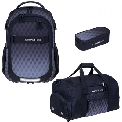 Produktbild von Schulrucksack Junge 3 Teile Set Elephant Hero Signature Schultasche Rucksack Sporttasche Schuhfach Box 12868 Black Cube +rsm