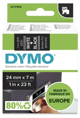 Image de Dymo D1 rouleaux 24 mm x 7 m blanc sur noir