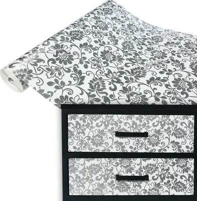 Produktbild von Klebefolie Möbel 45x100 cm - Ornament Grau - Selbstklebende Möbelfolie in Deko-Stil - Folie für Möbel ideal zum Renovieren von Schränken, Türen und Arbeitsplatten