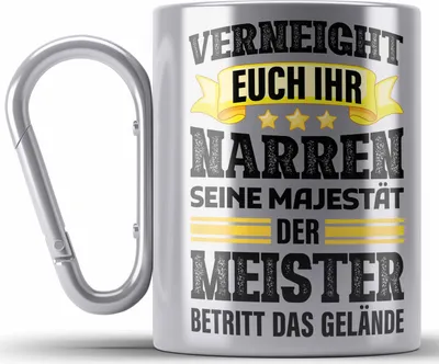 Produktbild von Trendation - Meister Prüfung Bestanden Geschenk Meisterprüfung Edelstahl Tasse Karabiner Mann Metallbauer Schreiner Dachdecker Maler Elektrotechnik Elektronik (Silber)