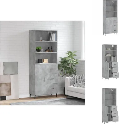 Productafbeelding van vidaXL Hoge kast, betonkleur, 69,5 x 34 x 180 cm, houtvezel - Dressoirs