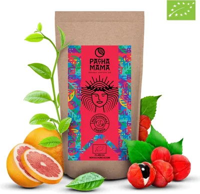 Obrázek produktu pro Pachamama – Čaj Guayusa Bio Energie Guarana 500 g – citronová tráva, grapefruit – dlouhodobá energie, jemná chuť – Ekvádor