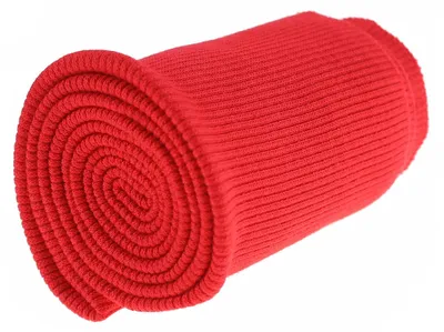 Aufgerolltes geripptes Strickbündchen in Rot, 16x80 cm – elastischer Bündchenstoff.