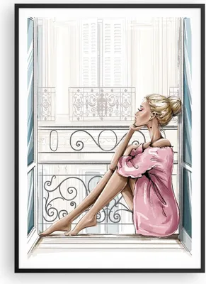 Produktbild von Gerahmtes Poster - Schwarzer Rahmen - Frau Balkon Fenster - 70x100 cm - Wand Bild - Wanddeko - Wandbilder - Kunstposter - Wandposter - Bilderrahmen - Bilder - Kunstdruck - P2BPA70x100-5172
