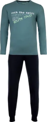 Image de Ensemble pyjama 2 pièces Sanetta pour garçon - long, poignets, pyjama, enfants, adolescents, coton bleu/vert 164