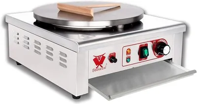 Obrázok produktu pre Gastro zariadenie na prípravu palaciniek s liatinovou platňou o rozmere 400 mm, s plynulou reguláciou teploty od 50 do 300 °C, profesionálne zariadenie na palacinky v nerezovom kryte s extra zásuvkou