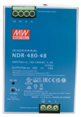 Imagen del producto de Hikvision NDR-480-48: Fuente de alimentación industrial de 480W y 48V (modelo NDR-480-48)
