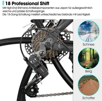 Productafbeelding van HILAND 26-inch Mountainbike voor volwassenen, 6-spaakswiel 18 versnellingen Heren Dames Mountainbike, met dubbele