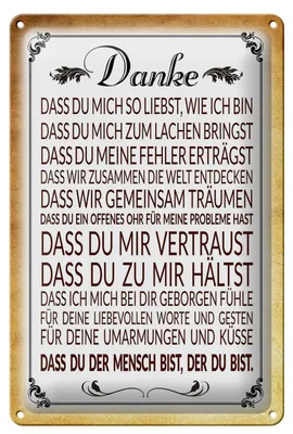 Produktbild von Blechschild Spruch 20x30cm Danke dass du bist der du bist