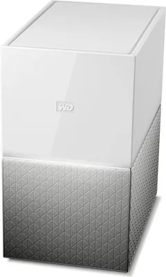 A white and silver external hard drive with a textured base.