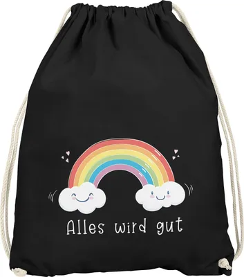 Produktbild von Kinder Turnbeutel Regenbogen Alles wird gut Geschenk Mut machen Trost für Kinder Jungen Mädchen Moonworks® schwarz unisize