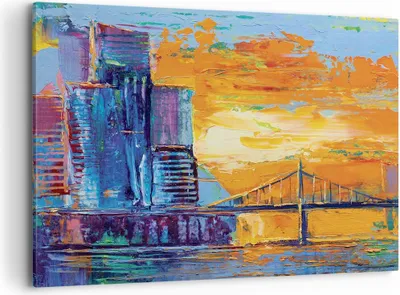 Produktbild von Bild auf Leinwand - Leinwandbild - Einteilig - Stadt Brücke pastos - 100x70cm - Wand Bild - Wanddeko - Wandbilder - Leinwanddruck - Bilder - Wanddekoration - Leinwand bilder - Wandbild - AA100x70-4392