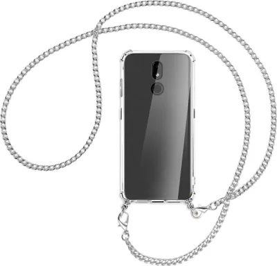 Produktbild von Handykette Backcover-Schutzhülle mit Band (Metall silberfarben) für Nokia 3.2 32GB - silberfarbene Kette