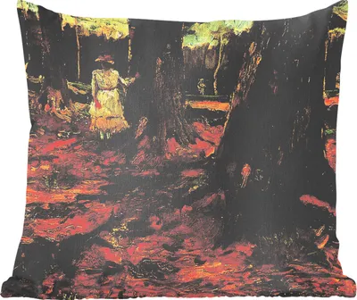 Produktbild von MuchoWow® Zierkissen Sofakissen Wohnzimmer Dekokissen 60x60 cm Mädchen im Wald - Gemälde von Vincent van Gogh - Sitzfläche - Foto Polster