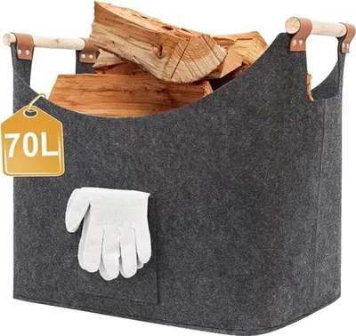 Produktbild von Holzkorb für Brennholz, XXL Brennholzkorb mit Handschuhen, faltbare große Filztasche zur praktischen Aufbewahrung von Brennholz