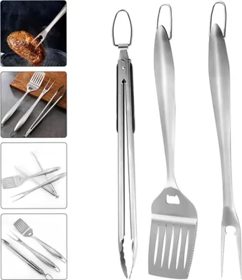 Produktbild von Edelstahl BBQ Grillbesteck Set - 3-teiliges Outdoor Grillzubehör Set