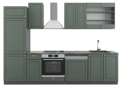 Produktbild von Küchenzeile Vicco Fame-Line Grün-Gold Landhaus/Anthrazit 300 cm ohne Arbeitsplatte, Model 38039