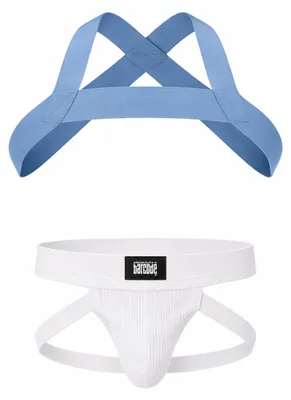 Immagine prodotto di Barcode Berlin - Intimo da Uomo Sospensorio - Multipack 1x Anton Jock White + 1x Harness Matt Pop Bluebeige - Taglia L