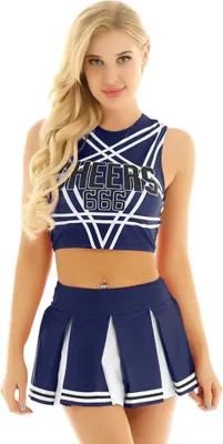 Zdjęcie produktu dla Damen Cheerleading Kostüm Gr. L Uniform Karneval Fasching Party Halloween Kostüm Kleid Minirock & Crop Top Bra