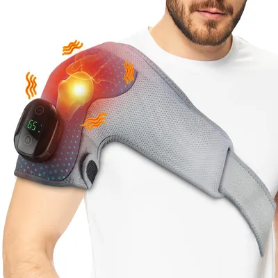 Produktbild von Upgrade Schulter-Massagegurt Magnet-Fernbedienung – Wärme & Vibration, 2 Motoren, 5000 mAh Akku, ergonomisch für links & rechts, grau