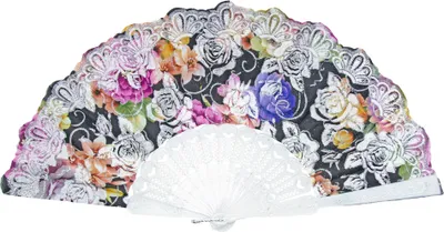 Produktbild von Glitzer Handfächer mit Rosen - Weiß / Schwarz
